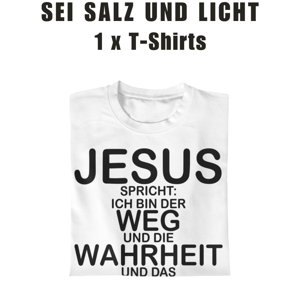 christliches T-Shirt für Taufe Jesus, Weg, Wahrheit, Leben, Bibelvers Johannes 16,6 im Pre-Order Angebot ein T-Shirts zum Vorteilspreis von True Salt