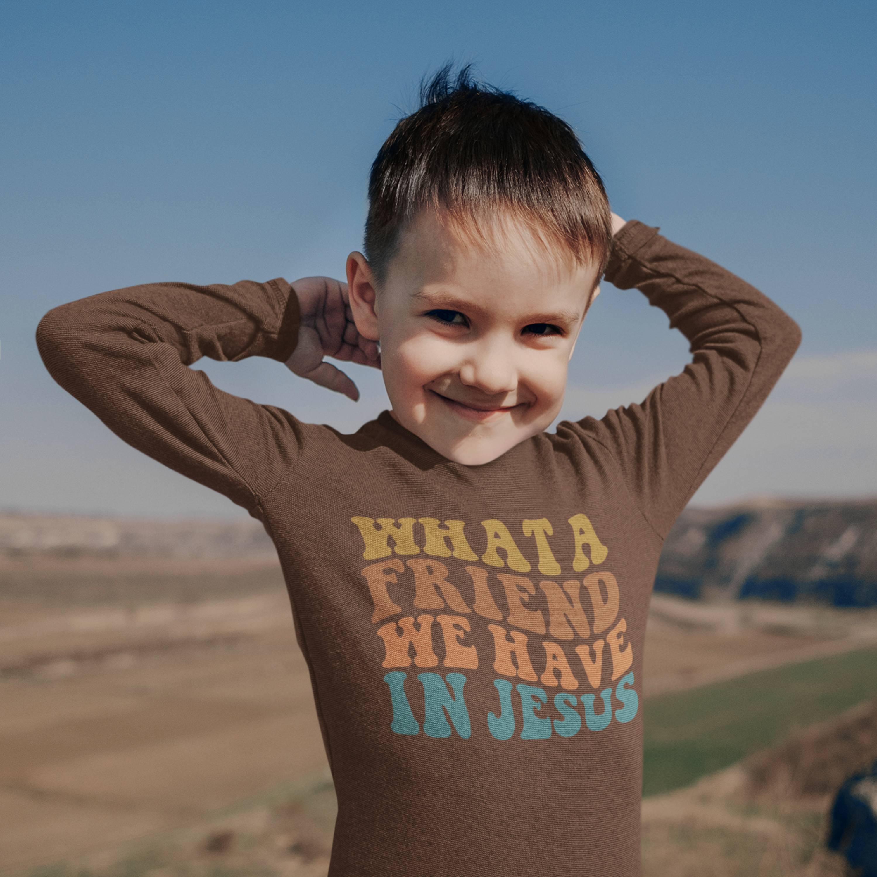 Christliches T-Shirt für Kinder mit biblischen Design What a Friend wen have in Jesus  von TRUESALT